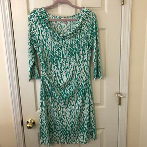 Loft Green & White Cowl-Neck Dress, M